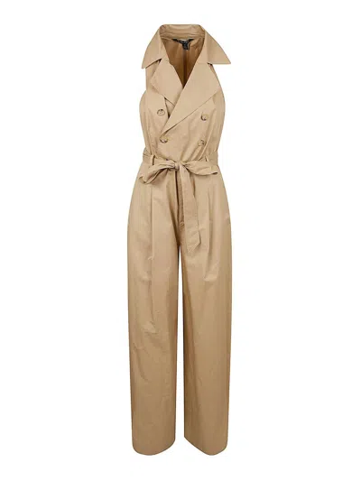 Ralph Lauren Woven-wide Leg-jumpsuit In Nude