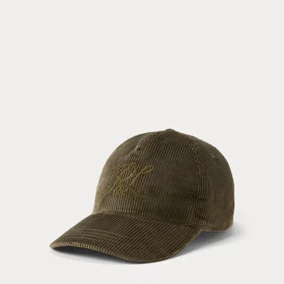 Ralph Lauren Monogram Corduroy Ball Cap In Dusty Sage In Green