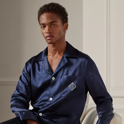 Ralph Lauren Monogram Silk Pajama Set In Navy