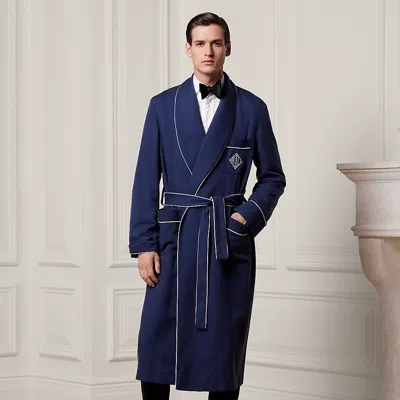 Ralph Lauren Monogram Silk Twill Robe In Navy
