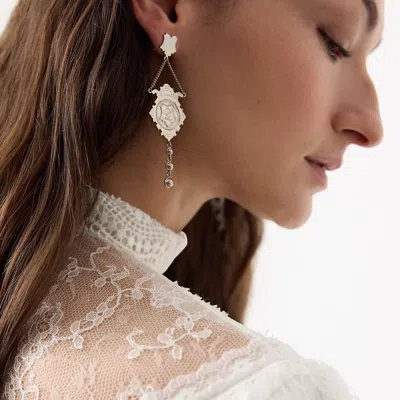 Ralph Lauren Monogrammed Crest Drop Earrings In Silver