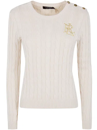 Ralph Lauren Button-trim Cable-knit Cotton Sweater In Mascarpone Cream In Neutral