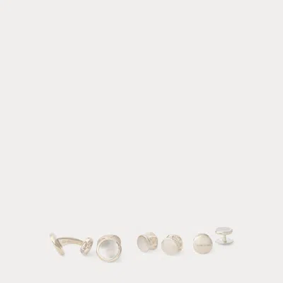 Ralph Lauren Mother-of-pearl Cuff Link & Stud Set In Silver In Metallic