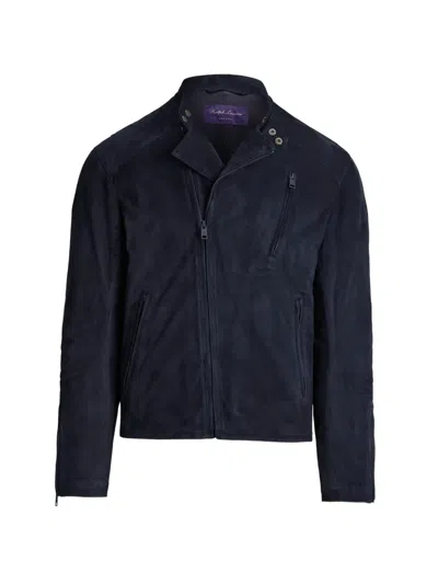 Ralph Lauren Moto Suede Jacket In Blue