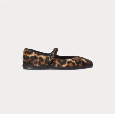 Ralph Lauren Leopard Print Mary-jane Ballet Flats In Brown