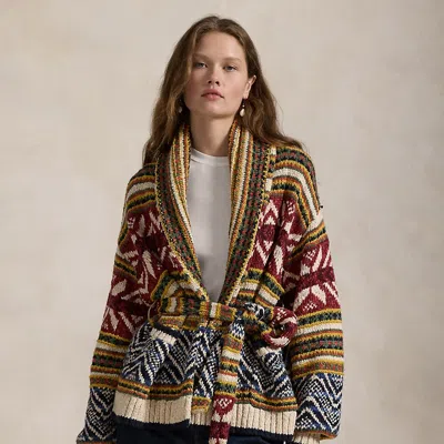 Polo Ralph Lauren Multi-pattern Shawl Cardigan In Tan/blue Multi