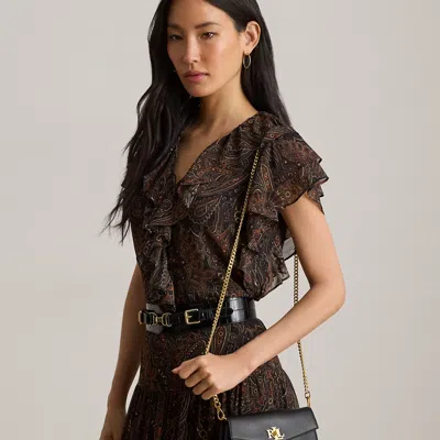 Ralph Lauren Nappa Leather Tanner Crossbody Wallet In Black In Orange