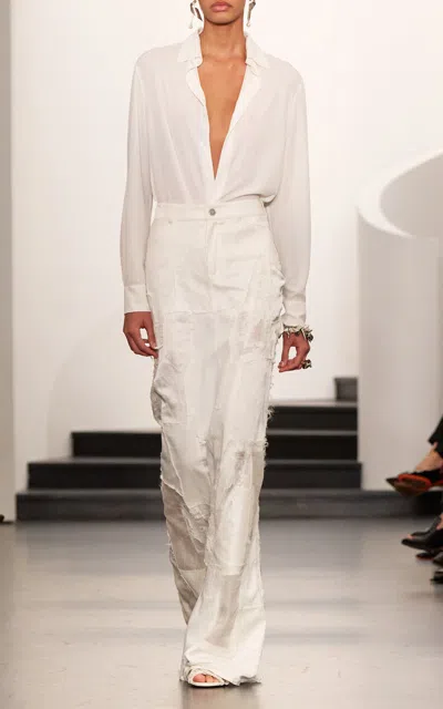 Ralph Lauren Natallia Paneled Denim Maxi Skirt In White