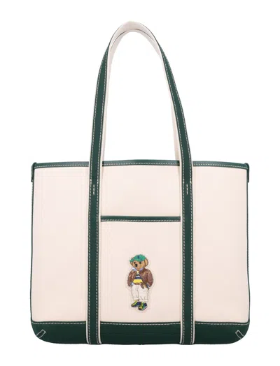 Ralph Lauren Natural Bear Logo Tote In Brown