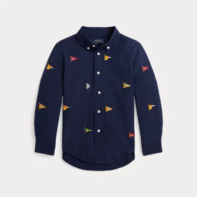 Ralph Lauren Kids' Nautical-flag Cotton Oxford Shirt In Blue
