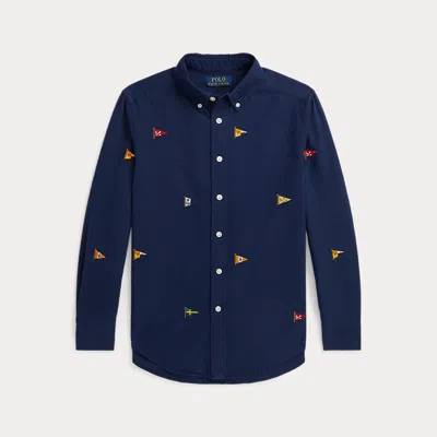 Ralph Lauren Kids' Nautical-flag Cotton Oxford Shirt In Blue