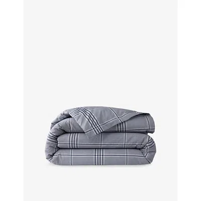 Ralph Lauren Navy August Checked Cotton Duvet Cover In Blue