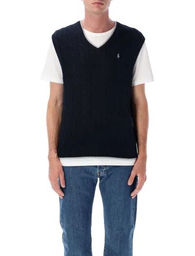 Ralph Lauren Navy Blue Cable-knit Cotton Jumper In Black