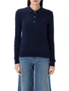 Ralph Lauren Navy Blue Cable-knit Polo Top In Blue