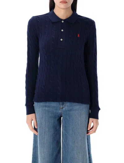 Ralph Lauren Navy Blue Cable-knit Polo Top