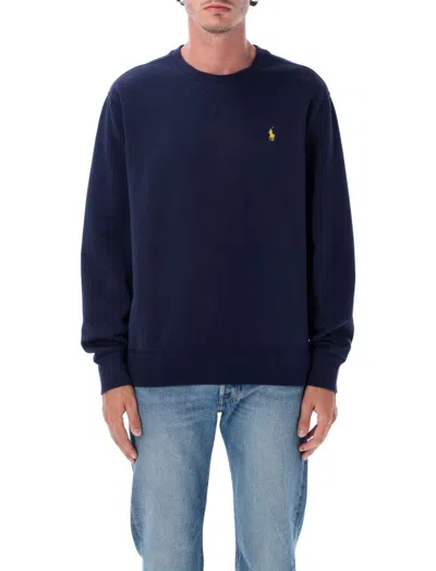 Ralph Lauren Embroidered Logo Crewneck Cotton Sweatshirt In Blue