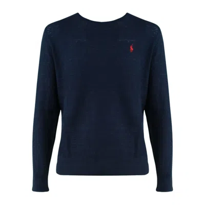 Ralph Lauren Navy Blue Cotton-linen Blend Crew Neck Sweater