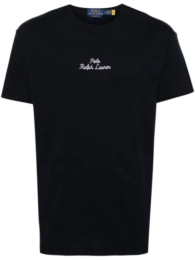 Ralph Lauren Navy Blue Crewneck Logo Embroidered T-shirt