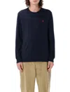 Ralph Lauren Long Sleeve Crew Neck Sweater With Ribbed Cuffs In Blue