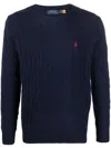 Polo Ralph Lauren Blue Crewneck Sweater With Pony Embroidery On The Front And Woven Knit In Navy Blue