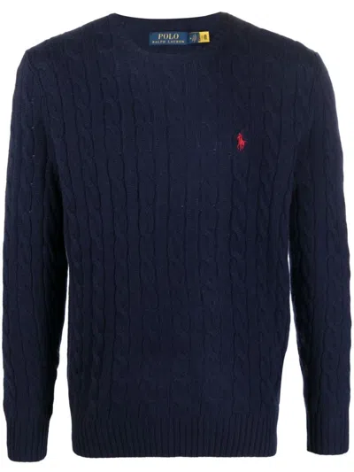 POLO RALPH LAUREN MEN NAVY BLUE EMBROIDERED LOGO SWEATER, XXL LUXURY SWEATERS & KNITWEAR FOR MEN DARVEYS