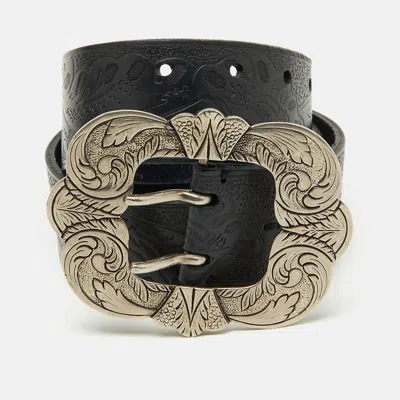 Pre-owned Ralph Lauren Navy Blue Leather Buckle Belt S