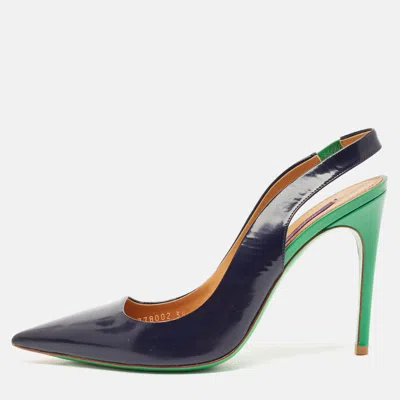 Pre-owned Ralph Lauren Navy Blue Leather Pointed Toe Slingback Pumps Size 38