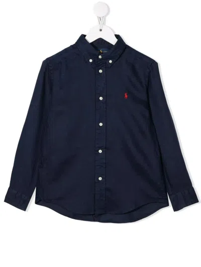 Ralph Lauren Kids' Navy Blue Linen Shirt With Embroidered Pony