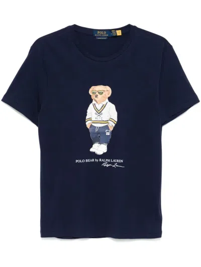 RALPH LAUREN NAVY BLUE POLO BEAR-PRINT T-SHIRT
