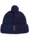 Ralph Lauren Navy Blue Pom-pom Beanie Hat In Blue
