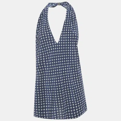 Pre-owned Ralph Lauren Navy Blue Printed Silk Halter Top M
