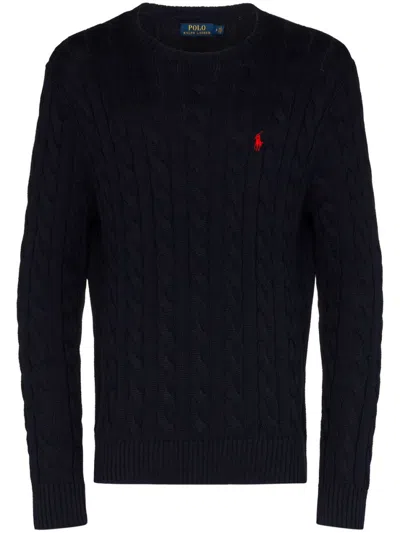 POLO RALPH LAUREN MEN NAVY BLUE SWEATER WITH LOGO, M LUXURY SWEATERS & KNITWEAR FOR MEN DARVEYS