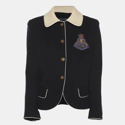 Pre-owned Ralph Lauren Navy Blue/cream Wool Jacket M
