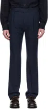 Ralph Lauren Wool-silk Herringbone Tailored Trousers In Navy