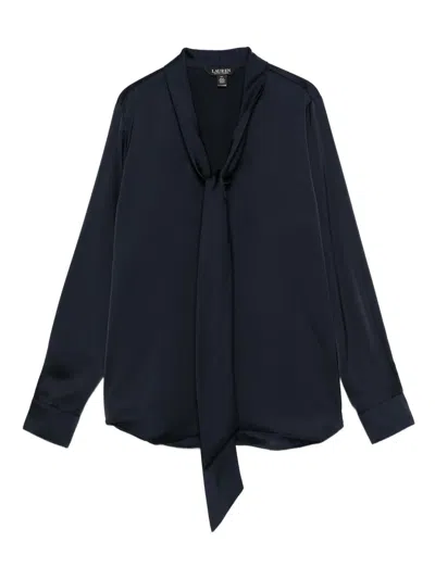 Ralph Lauren Neck-tie Long-sleeve Blouse In Blue