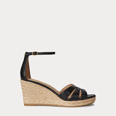 Ralph Lauren Nellie Nappa Leather Espadrille In Black