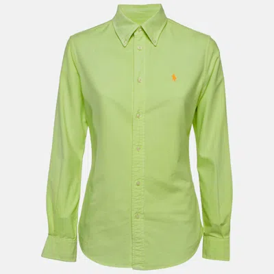 Pre-owned Polo Ralph Lauren Neon Green Logo Embroidered Custom Fit Shirt S