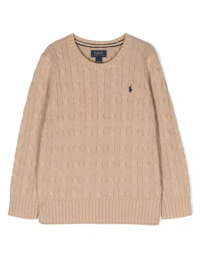Polo Ralph Lauren Kids' New Camel Melange Cable-knit Cotton Sweater In Brown
