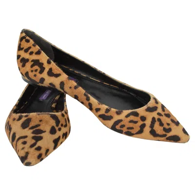 Pre-owned Ralph Lauren New  Purple Label Rina Leopard Calf Hair Ballet Slides – 38.5, 2015