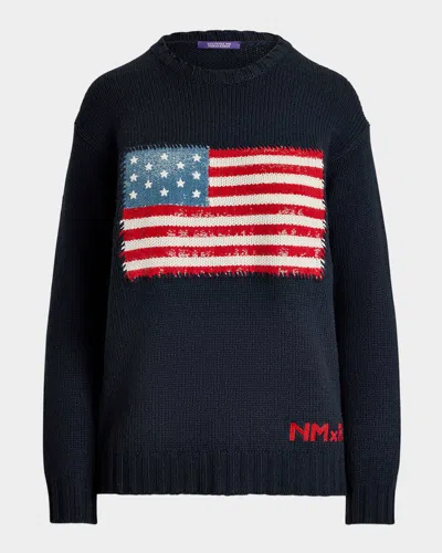 Ralph Lauren Nm X Rl Exclusive Sequin Flag Cashmere Sweater In Navy