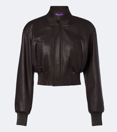 Ralph Lauren Noland Cropped Leather Bomber Jacket In Brown