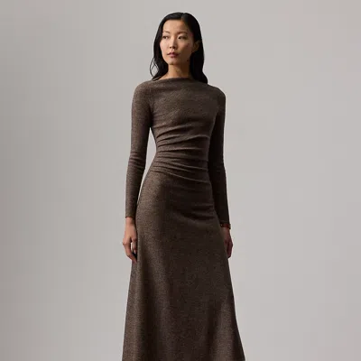Ralph Lauren Nora Tick-weave Wool Jersey Day Dress In Brown