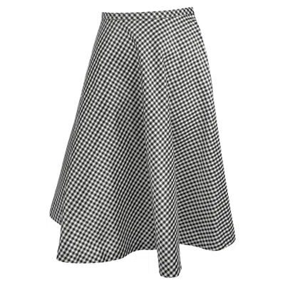 Pre-owned Ralph Lauren Nwt S/s 2000  White Black Gingham Silk Taffeta Flare Midi Skirt 8