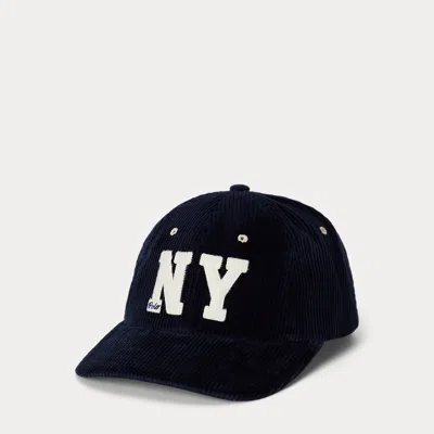 Ralph Lauren Ny Patch Corduroy Ball Cap In Blue