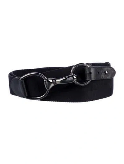 Pre-owned Ralph Lauren Nylon Leather Trim Embellishment Waist Belt In Black