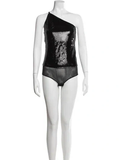 Pre-owned Ralph Lauren Nylon One-shoulder Bodysuit In Black