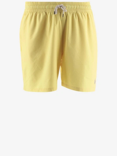 Ralph Lauren Nylon Stretch Swimsuit With Logo In Yellow