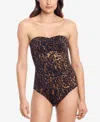 Ralph Lauren Ocelot-print Strapless Underwire Tummy Control One-piece Swimsuit In Brown
