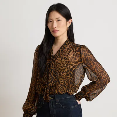 Ralph Lauren Ocelot-print Chiffon Tie-neck Blouse In Tan Multi