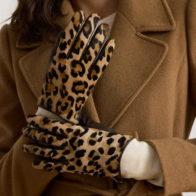 Ralph Lauren Ocelot-print Haircalf & Sheepskin Gloves In Leopard/dark Brown